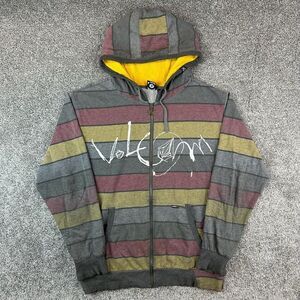 Volcom Men’s Striped Zip Hoodie - Gray, Maroon, Olive, Yellow Lined